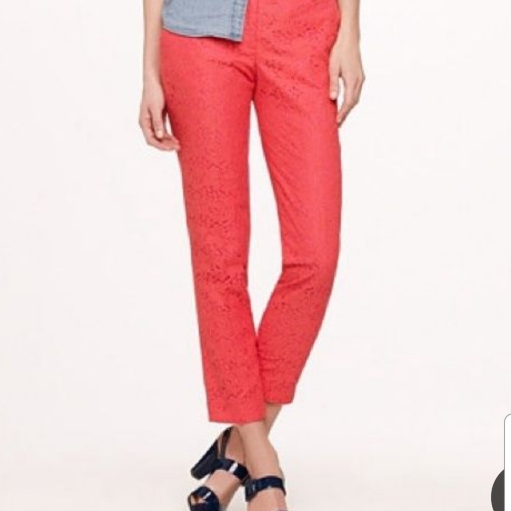 J. Crew Cafe Capri Lace Lined in Geranium Cropped Size 0